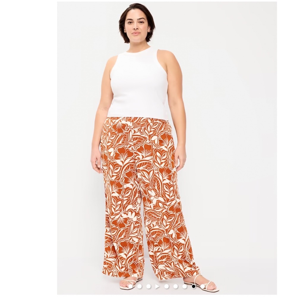 Old Navy High-Rise Playa Wide-Leg Pants 2X Rust Orange Floral Tropical NWT